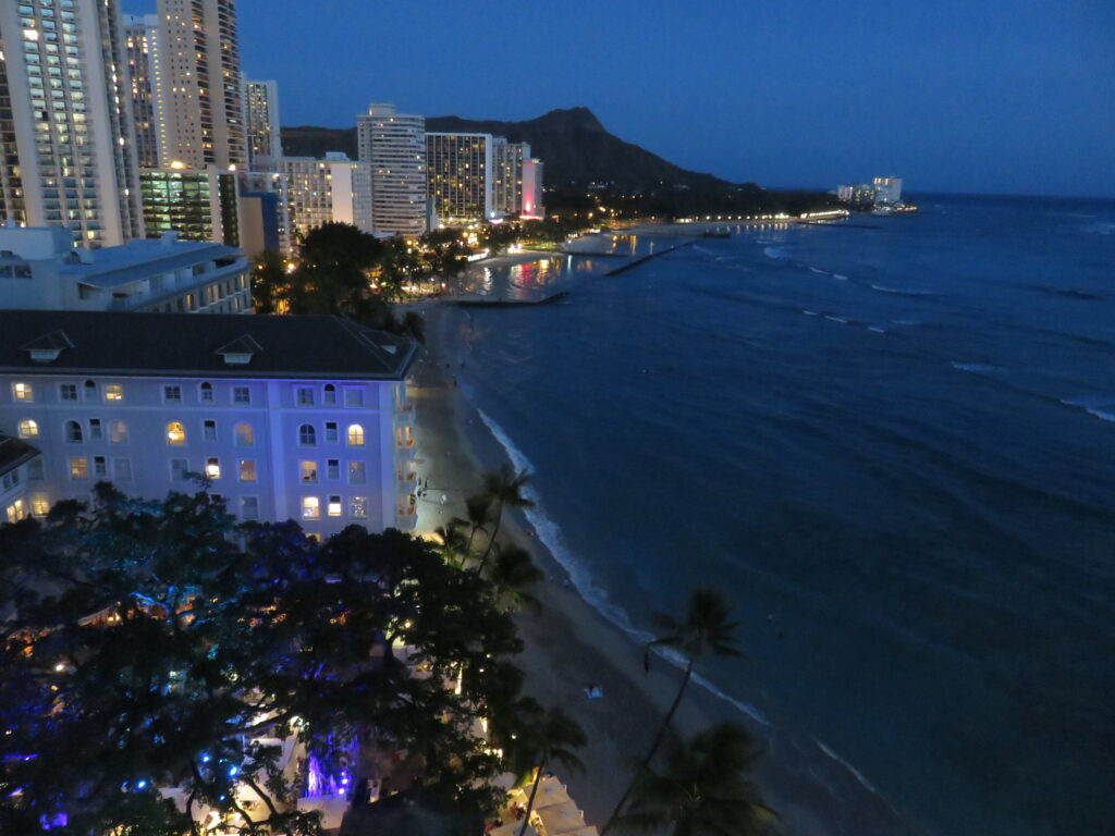 Scenery from Moana Surfrider A Westin Resort and Spa at night.